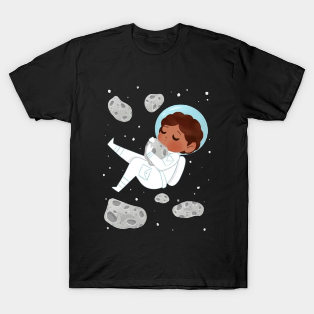 Asteroids and Astronaut T-Shirt by Lobomaravilha